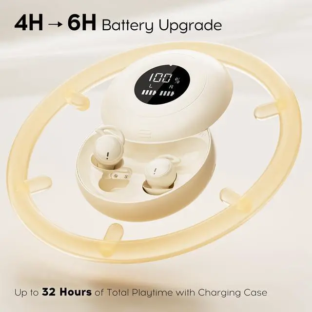 Alt view image 6 of 7 - Sleep Earbuds Bluetooth 6.0, Mini Invisible Silicone Sleep Earbuds for Side Sleepers, Noise Blocking Sleeping Headphones, Hidden Earbuds with LED Display for Small Ears, Sleep & RelaxBeige