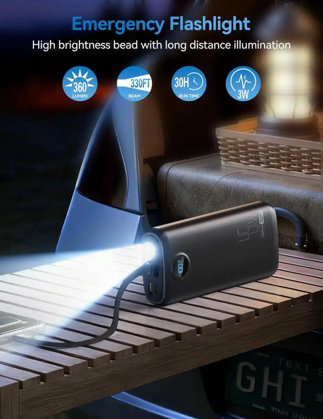 Alt view image 7 of 7 - Portable Charger 20000mAh 45W, Built in USB C Cable, 3W Flashlight