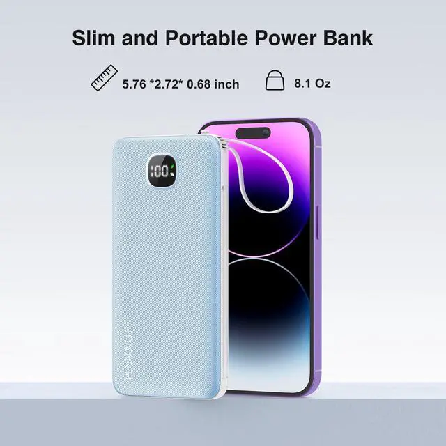 Alt view image 7 of 7 - Portable Charger 10000mAh 22.5W Power Bank,Built-in 3 Cables & AC Wall Plug