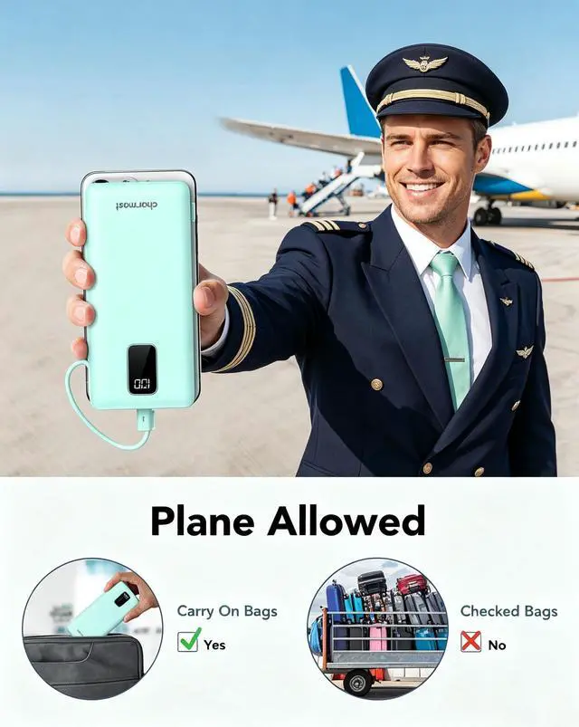 Alt view image 7 of 7 - Portable Charger Power Bank 10000mAh with Built-in AC Wall Plug