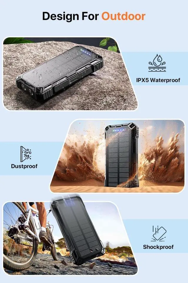 Alt view image 5 of 7 - Solar Power Bank,49800mAh Portable Charger Wireless Charging USB-C 15W Fast Charging with 4 Built-in Cables LED Flashlight Battery Pack Compatible with iPhone, iPad, Galaxy, Perfect for Camping/Hiking