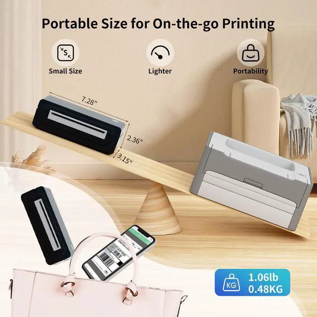 Alt view image 2 of 7 - Bluetooth Thermal Shipping Label Printer, 4X6 Inkless Label Machine for iOS, Android, Laptop, Wireless Printer for Small Business, Compatible with Amazon, UPS, Shopify, Black