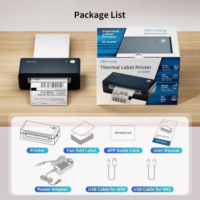 Alt view image 7 of 7 - Bluetooth Thermal Shipping Label Printer, 4X6 Inkless Label Machine for iOS, Android, Laptop, Wireless Printer for Small Business, Compatible with Amazon, UPS, Shopify, Black