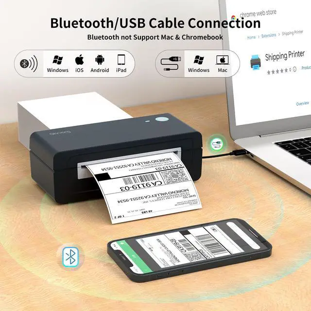 Alt view image 3 of 7 - Bluetooth Thermal Shipping Label Printer, 4X6 Inkless Label Machine for iOS, Android, Laptop, Wireless Printer for Small Business, Compatible with Amazon, UPS, Shopify, Black