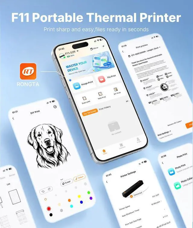 Alt view image 2 of 7 - Thermal Portable Printers Wireless for Travel, Bluetooth Mobile Printer, Inkless Printer for School/Office/Home Use, Compatible with Android,iOS & Laptop (Black)