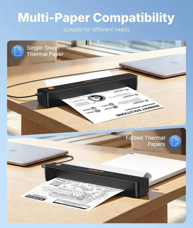 Alt view image 4 of 7 - Thermal Portable Printers Wireless for Travel, Bluetooth Mobile Printer, Inkless Printer for School/Office/Home Use, Compatible with Android,iOS & Laptop (Black)