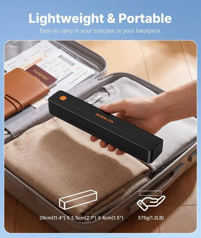 Alt view image 7 of 7 - Thermal Portable Printers Wireless for Travel, Bluetooth Mobile Printer, Inkless Printer for School/Office/Home Use, Compatible with Android,iOS & Laptop (Black)
