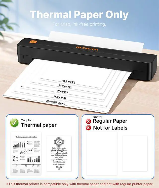 Alt view image 6 of 7 - Thermal Portable Printers Wireless for Travel, Bluetooth Mobile Printer, Inkless Printer for School/Office/Home Use, Compatible with Android,iOS & Laptop (Black)