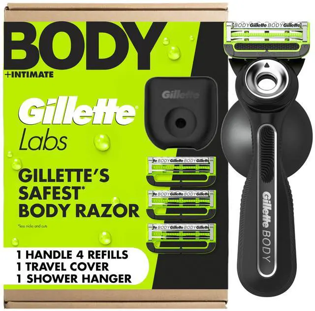 Main image of Labs Body + Intimate Razor For Men, Handle + 4 Blade Refills, Travel Cover