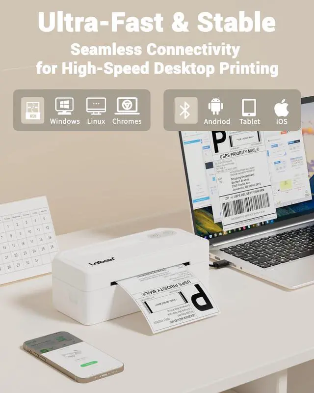 Alt view image 2 of 7 - Bluetooth Thermal Shipping Label Printer, Wireless 4x6 Label Printer for Small Business, Compatible with iPhone, Android, Windows, Mac & Chromebook White