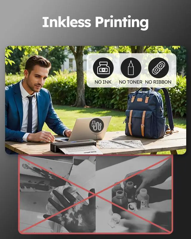 Alt view image 4 of 7 - M832 Portable Printers Wireless for Travel, Inkless Thermal Printer
