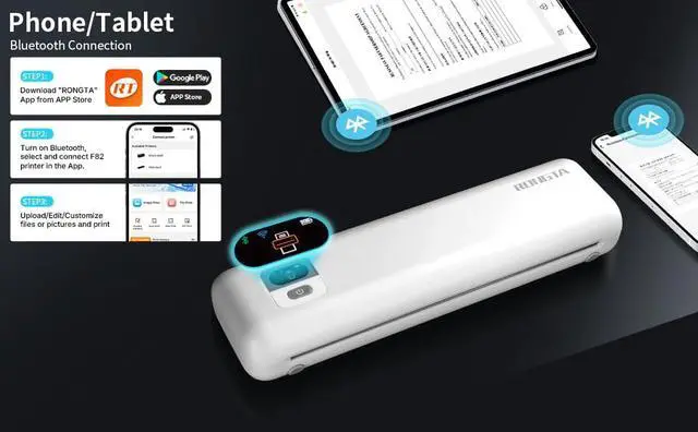 Alt view image 5 of 7 - Portable Printer Wireless for Travel, F82 Inkless Bluetooth Thermal Printers, Compatible with iOS, Android, Laptop, Support 8.5"x11" US Letter&A4 for Office, Home, Car (White)
