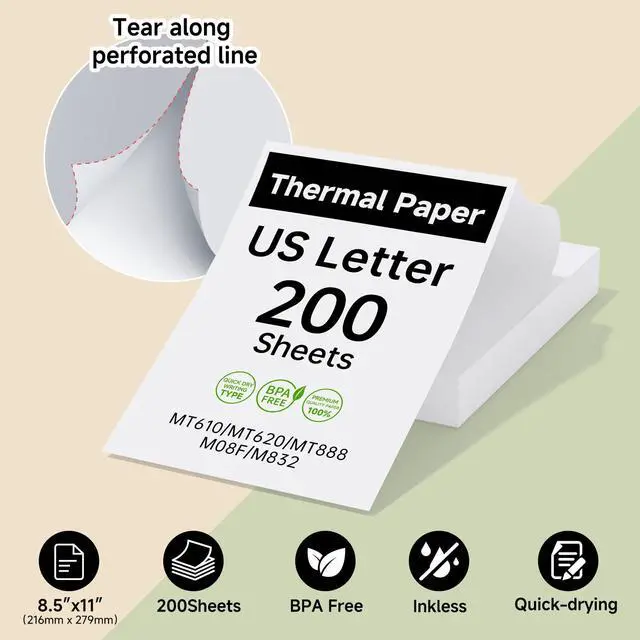 Alt view image 3 of 7 - Portable Thermal Printer Paper of 200 sheets US Letter 8.5 x 11 Inch