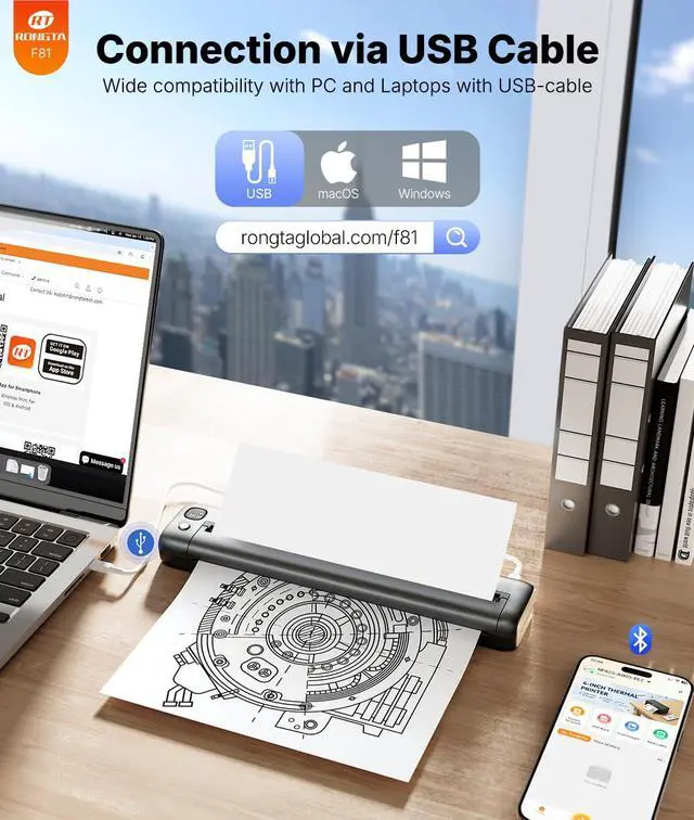 Alt view image 3 of 7 - Portable Printers Wireless for Travel, Bluetooth Mobile Printer, Thermal Inkless Printer for School/Office/Home Use, Compatible with Android,iOS & Laptop (Gray)