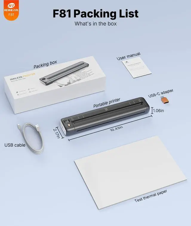 Alt view image 7 of 7 - Portable Printers Wireless for Travel, Bluetooth Mobile Printer, Thermal Inkless Printer for School/Office/Home Use, Compatible with Android,iOS & Laptop (Gray)