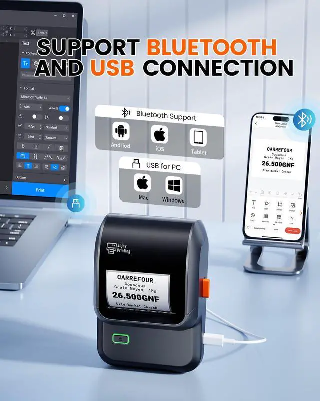 Alt view image 6 of 7 - Label Maker Machine with 3 Tapes, Portable Bluetooth Theraml Printer, Black
