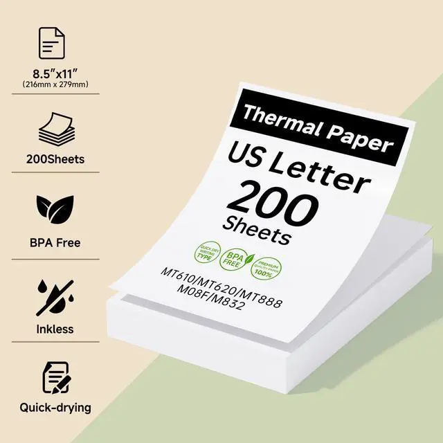 Alt view image 3 of 7 - Portable Thermal Printer Paper of 200 sheets US Letter 8.5 x 11 Inch
