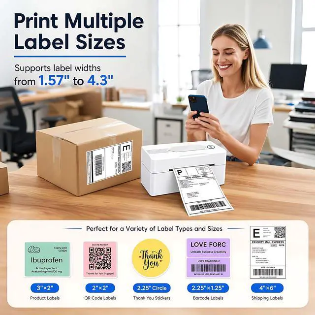 Alt view image 4 of 5 - Bluetooth Thermal Shipping Label Printer, 4x5, Matte White