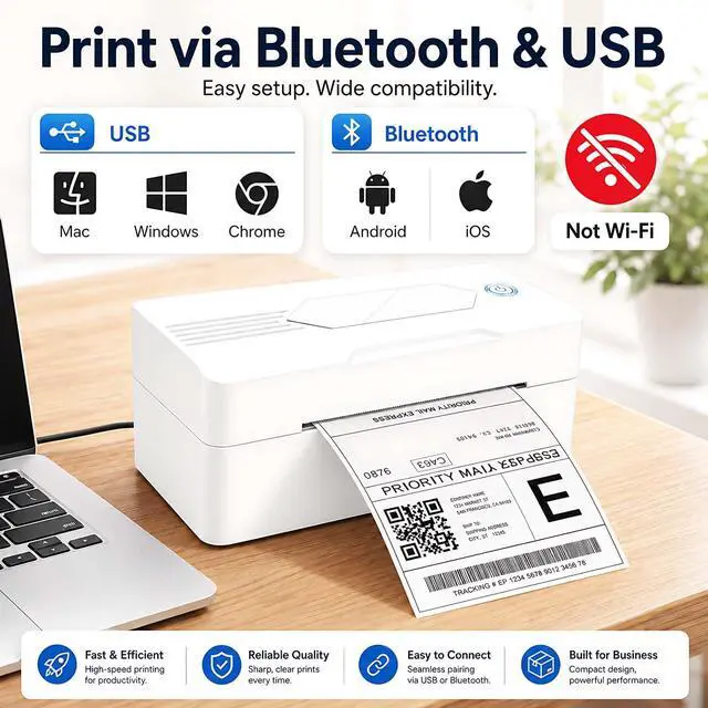 Alt view image 2 of 5 - Bluetooth Thermal Shipping Label Printer, 4x5, Matte White
