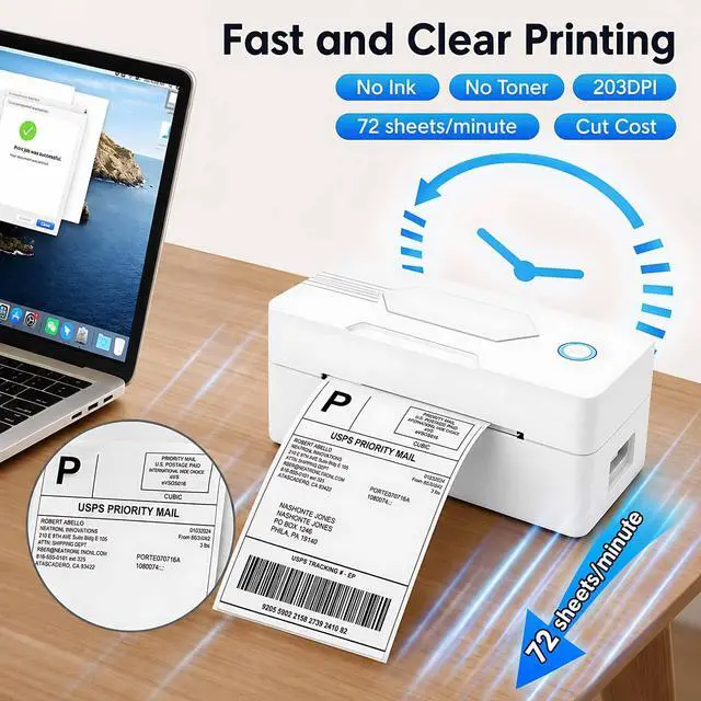 Alt view image 5 of 5 - Bluetooth Thermal Shipping Label Printer, 4x5, Matte White
