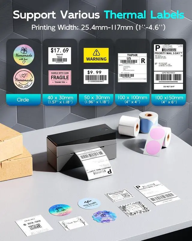 Alt view image 3 of 7 - Bluetooth Shipping Label Printer 4x6, WirelessThermal Printer