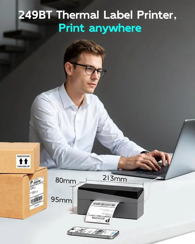 Alt view image 4 of 7 - Bluetooth Shipping Label Printer 4x6, WirelessThermal Printer