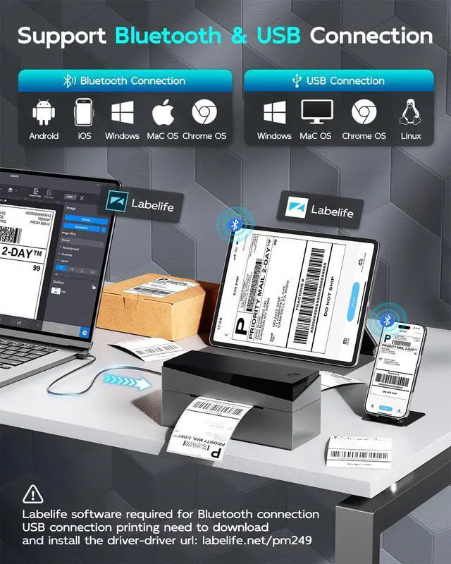 Alt view image 6 of 7 - Bluetooth Shipping Label Printer 4x6, WirelessThermal Printer