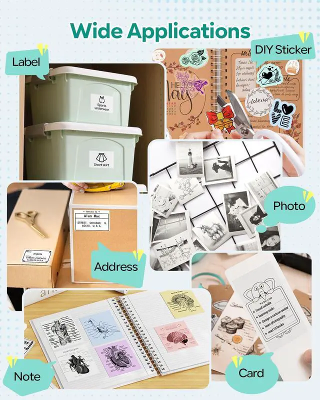 Alt view image 7 of 7 - Mini Sticker Printer - T02E Thermal Sticker Maker with 6 Rolls Paper
