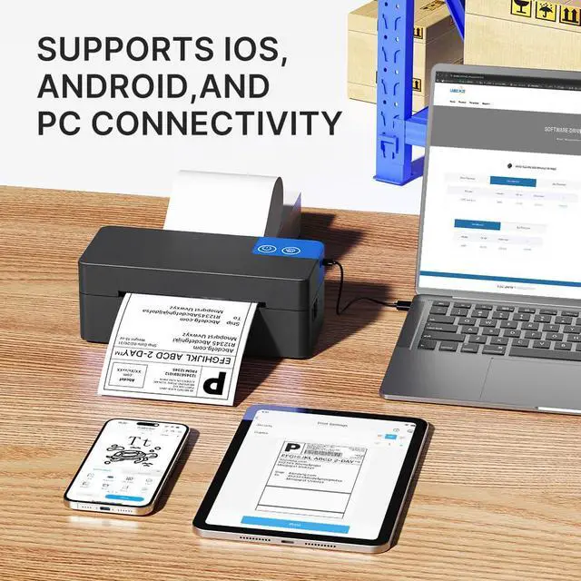 Alt view image 3 of 7 - Bluetooth Thermal Shipping Label Printer for Small Business, Black