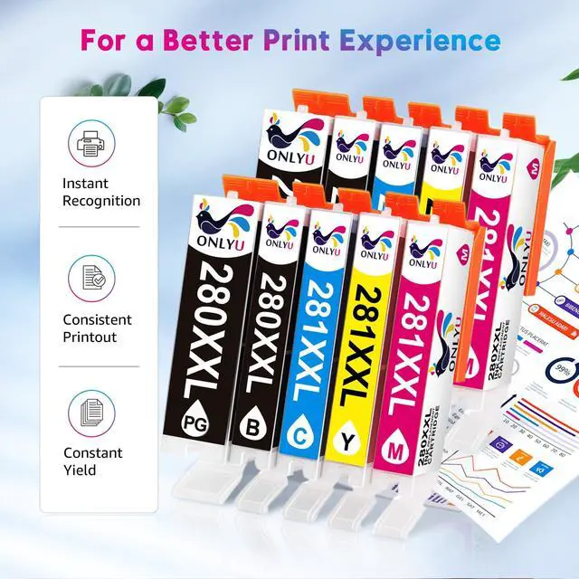 Alt view image 2 of 7 - Compatible Ink Cartridge Replacement for Canon 280 281 PGI 280 XXL CLI 281 XXL for PIXMA TR8520 TR7520 TS6120 TS6220 TS6320 TS8120 TS8220 TS9120 TS9520 TS9521C TS702 Printer (10 Pack)