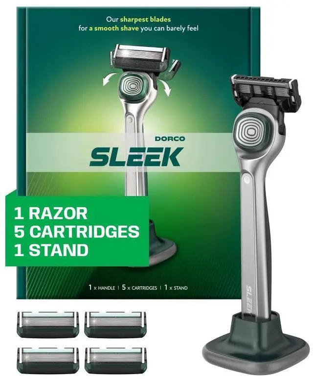 Main image of SLEEK 6 Blade Razor for Men with Multi-Flex Technology for a Smooth & Comfortable Shave | Cartridge Razor for Men, Razor Handle with Stand + 5 Cartridges
