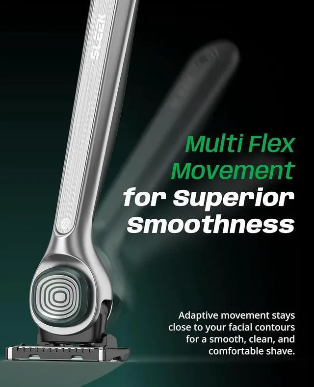 Alt view image 3 of 7 - SLEEK 6 Blade Razor for Men with Multi-Flex Technology for a Smooth & Comfortable Shave | Cartridge Razor for Men, Razor Handle with Stand + 5 Cartridges