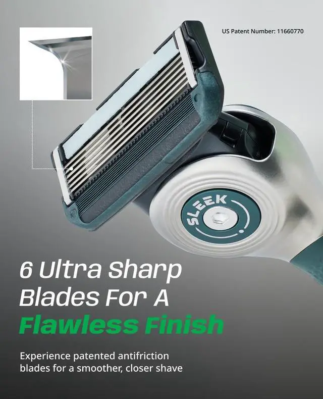 Alt view image 5 of 7 - SLEEK 6 Blade Razor for Men with Multi-Flex Technology for a Smooth & Comfortable Shave | Cartridge Razor for Men, Razor Handle with Stand + 5 Cartridges