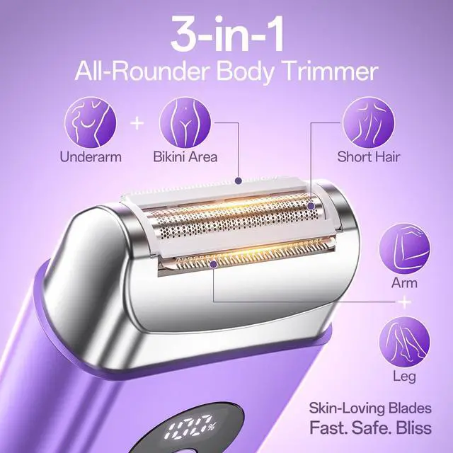 Alt view image 5 of 7 - Cordless Electric Razors for Women, Travel Electric Shaver with LED Display, IPX7 Waterproof Wet Dry, Rechargeable Body Trimmer Shaver for Pubic, Face,Bikini,arms, Legs