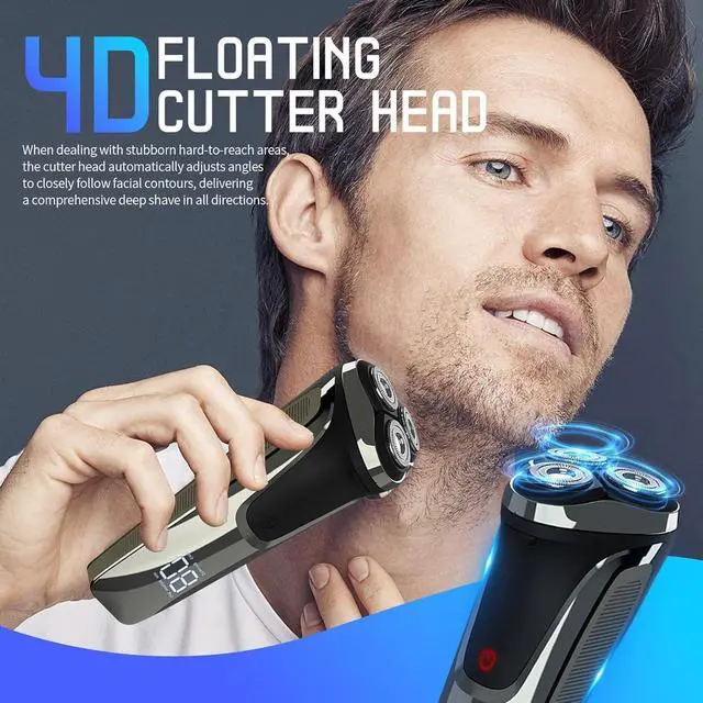 Alt view image 2 of 7 - Electric Razor for Men, Electric Razor Pro of Father, Electric Shavers for Men,Ipx7 Waterproof Cordless, 4D Floating Head Rotary Shaver, Father's Day, Ideal Gifts for Men(Black)