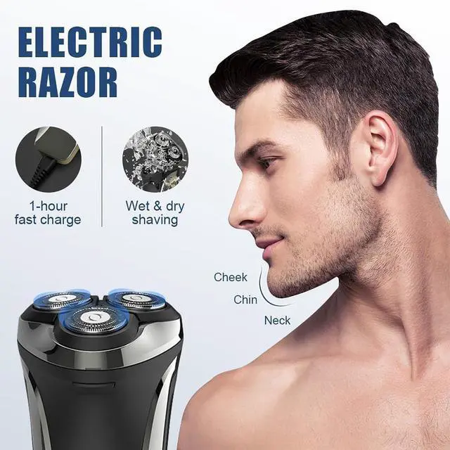 Alt view image 3 of 7 - Electric Razor for Men, Electric Razor Pro of Father, Electric Shavers for Men,Ipx7 Waterproof Cordless, 4D Floating Head Rotary Shaver, Father's Day, Ideal Gifts for Men(Black)