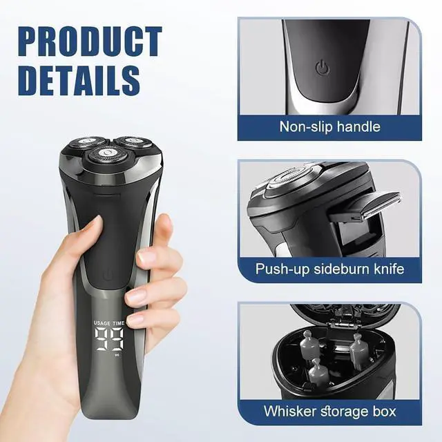 Alt view image 4 of 7 - Electric Razor for Men, Electric Razor Pro of Father, Electric Shavers for Men,Ipx7 Waterproof Cordless, 4D Floating Head Rotary Shaver, Father's Day, Ideal Gifts for Men(Black)