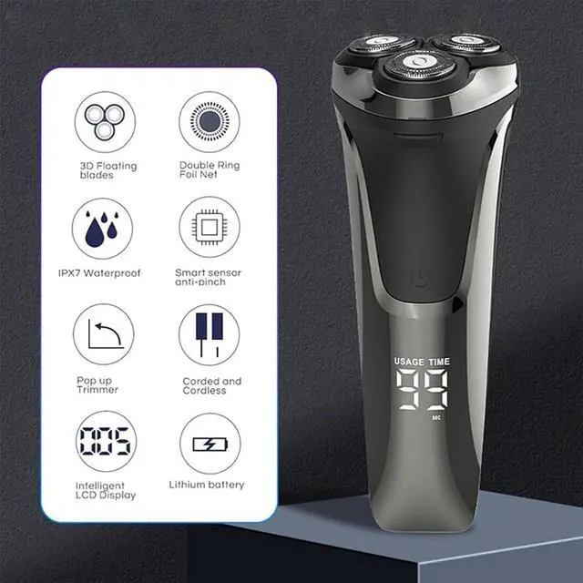 Alt view image 6 of 7 - Electric Razor for Men, Electric Razor Pro of Father, Electric Shavers for Men,Ipx7 Waterproof Cordless, 4D Floating Head Rotary Shaver, Father's Day, Ideal Gifts for Men(Black)