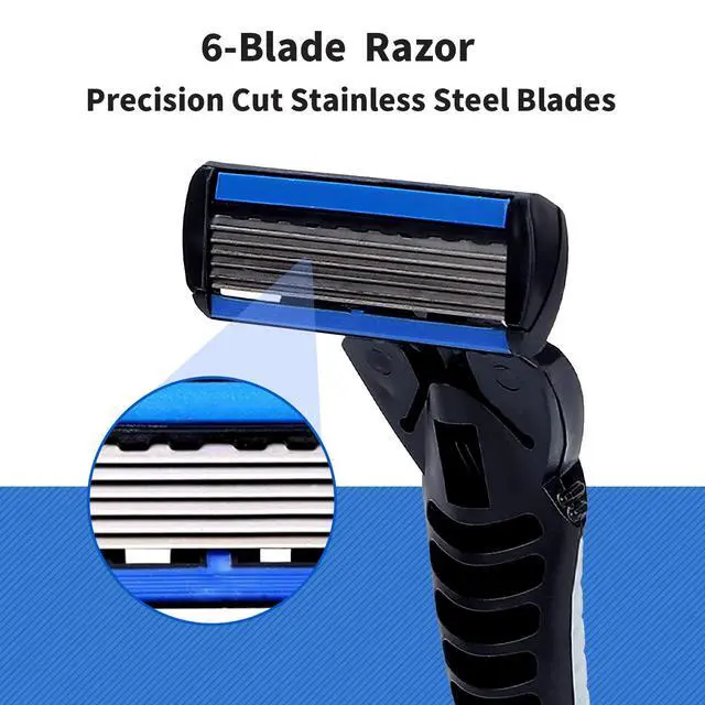 Alt view image 2 of 7 - 6-Blade Razor,Plastic Anti-slip Men Manual Refill Cartridges razors, Reusable Face Cleansing Care Tool, 18 pcs refill cartridges, Shave Supplies for Men and Women - Black