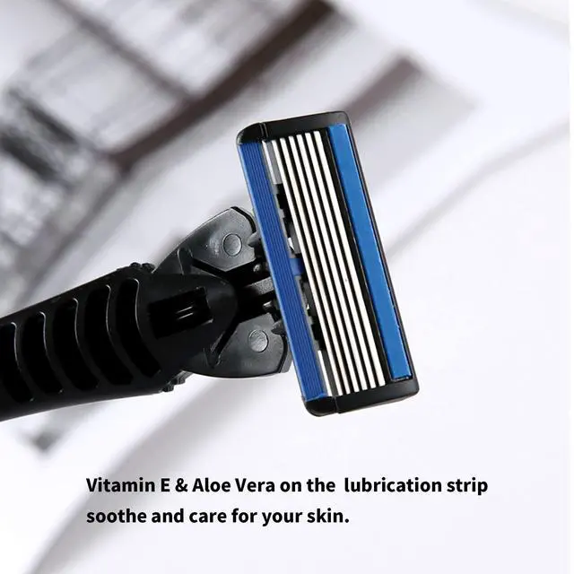 Alt view image 3 of 7 - 6-Blade Razor,Plastic Anti-slip Men Manual Refill Cartridges razors, Reusable Face Cleansing Care Tool, 18 pcs refill cartridges, Shave Supplies for Men and Women - Black