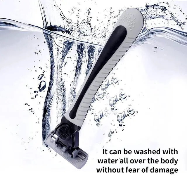 Alt view image 6 of 7 - 6-Blade Razor,Plastic Anti-slip Men Manual Refill Cartridges razors, Reusable Face Cleansing Care Tool, 18 pcs refill cartridges, Shave Supplies for Men and Women - Black