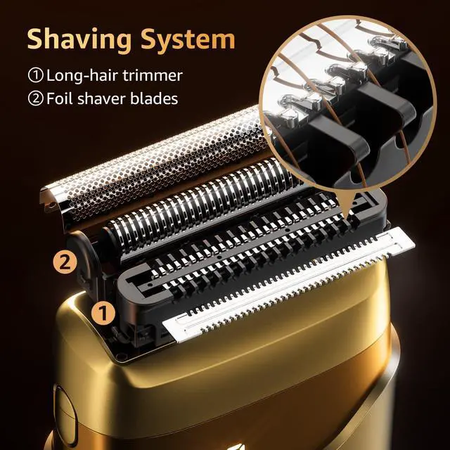 Alt view image 3 of 7 - Electric Foil Shavers for Men: IPX7 Waterproof - Light Gold