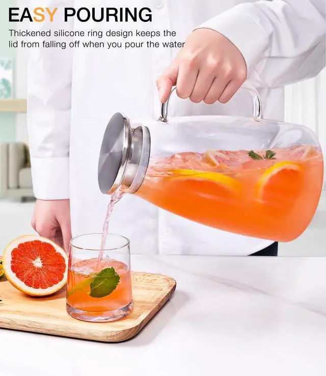 Alt view image 2 of 6 - 2 Liter 68oz Borosilicate Pitcher with Lid, Glass Jug with Handle and Spout