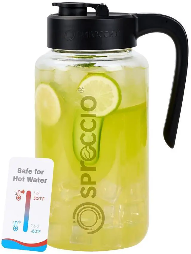 Main image of Mason Jar Pitcher 64 oz, Heat-Resistant Glass Pitcher with Lid and Handle, Leak-Proof & Airtight Sun Tea Glass Jar for Outside, Breastmilk, Cold Brew, and Iced Tea (1, black)
