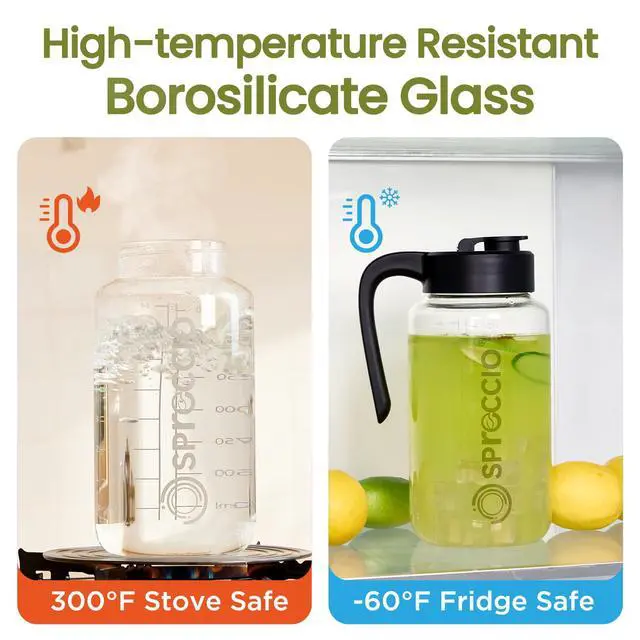 Alt view image 2 of 6 - Mason Jar Pitcher 64 oz, Heat-Resistant Glass Pitcher with Lid and Handle, Leak-Proof & Airtight Sun Tea Glass Jar for Outside, Breastmilk, Cold Brew, and Iced Tea (1, black)