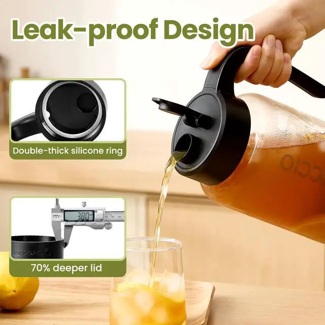 Alt view image 3 of 6 - Mason Jar Pitcher 64 oz, Heat-Resistant Glass Pitcher with Lid and Handle, Leak-Proof & Airtight Sun Tea Glass Jar for Outside, Breastmilk, Cold Brew, and Iced Tea (1, black)