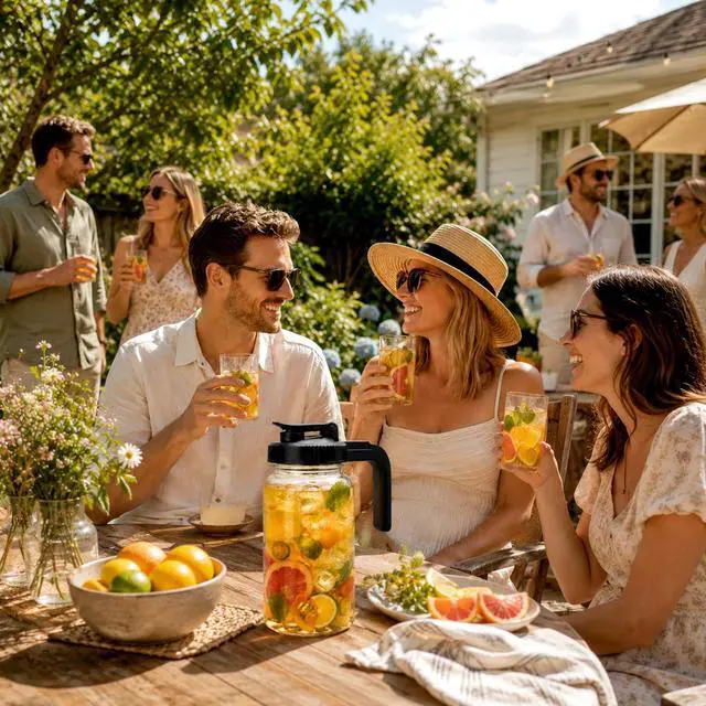 Alt view image 6 of 7 - Borosilicate Glass Pitcher with Handle Lid, 64oz Leakproof Mason Jar Water Jugs for Sun Tea,Cold Brew Coffee,Juice,Iced Tea