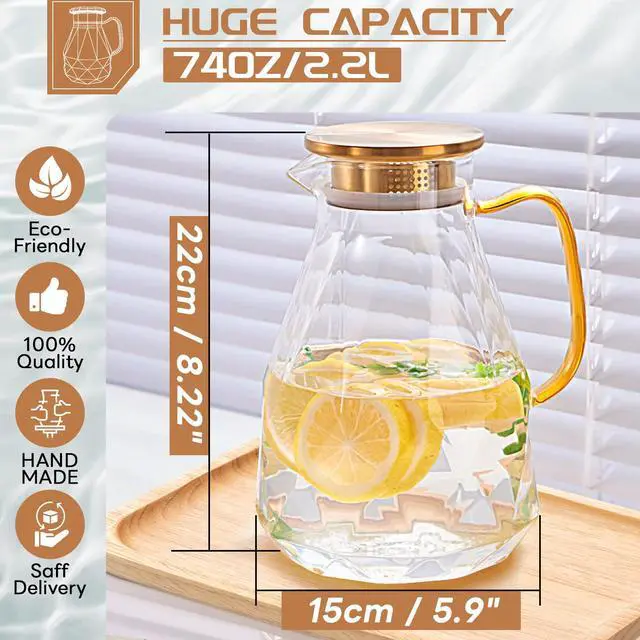 Alt view image 2 of 7 - Glass Pitcher, 2.2 Liter Water Pitcher With Lid
