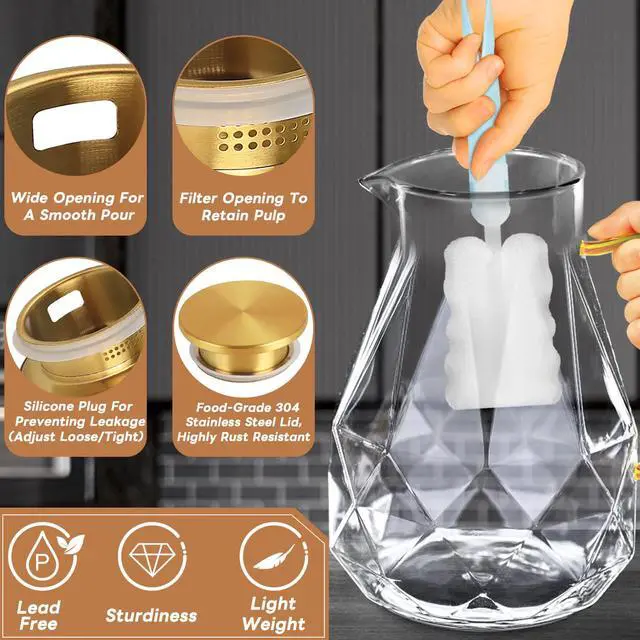 Alt view image 3 of 7 - Glass Pitcher, 2.2 Liter Water Pitcher With Lid