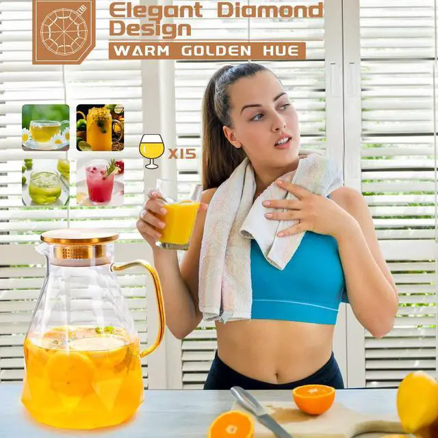 Alt view image 5 of 7 - Glass Pitcher, 2.2 Liter Water Pitcher With Lid